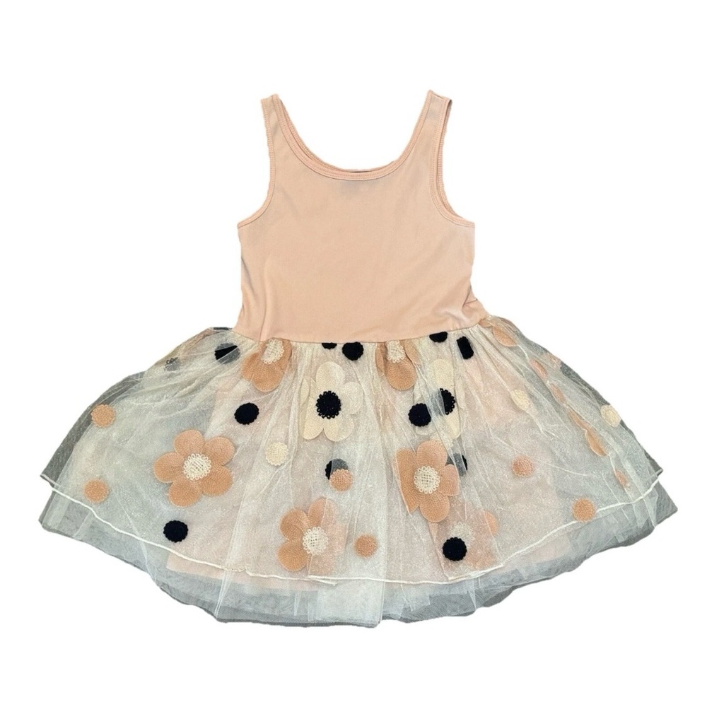 Nordstrom Layered Tutu Fairy Dress Sleeveless Appliquéd Flowers Dots Girls Sz 7
